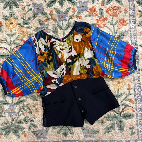 Vintage Silky Reworked Scarf Top By Super Lucky Cat - Picture 1 of 5